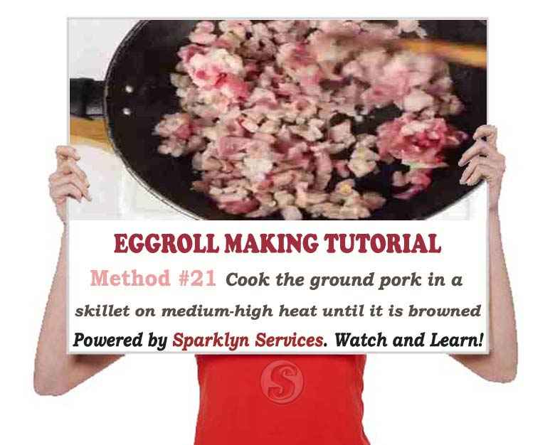 Cook the ground pork in a skillet on medium-high heat until it is browned