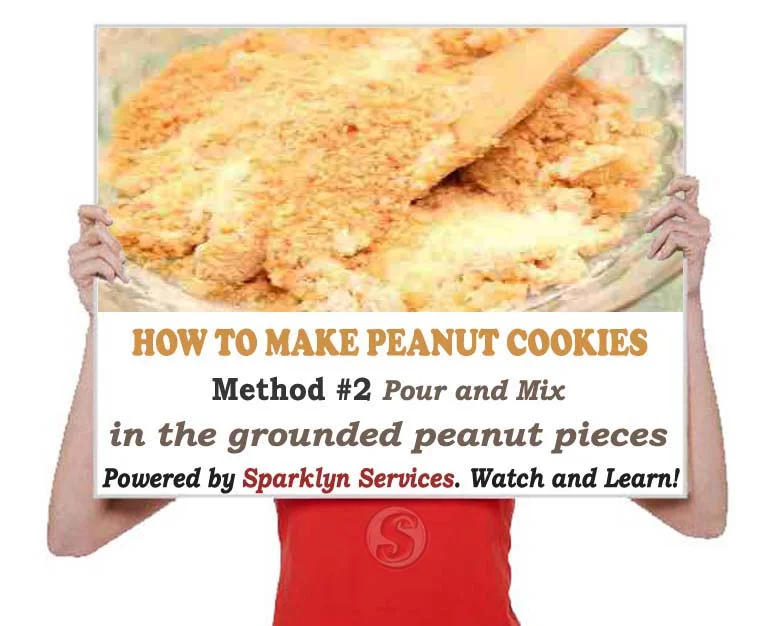 Pour in the grounded peanut pieces and mix them in well into the mixture with your hands for about a minute