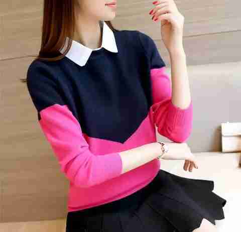 Korean womens knitted color shirt 