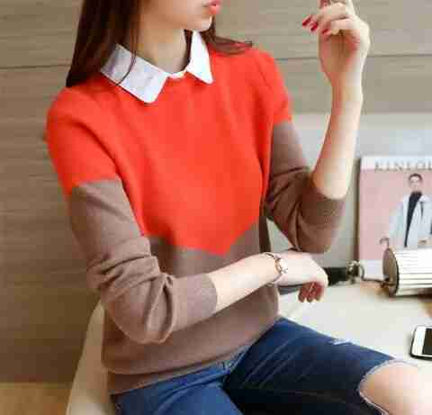 Korean womens knitted color shirt 