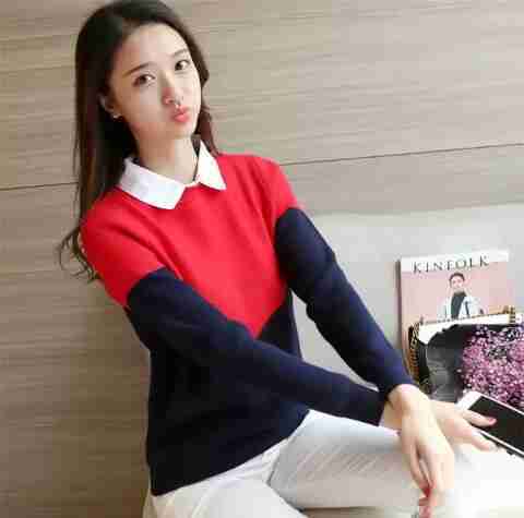 Korean womens knitted color shirt 